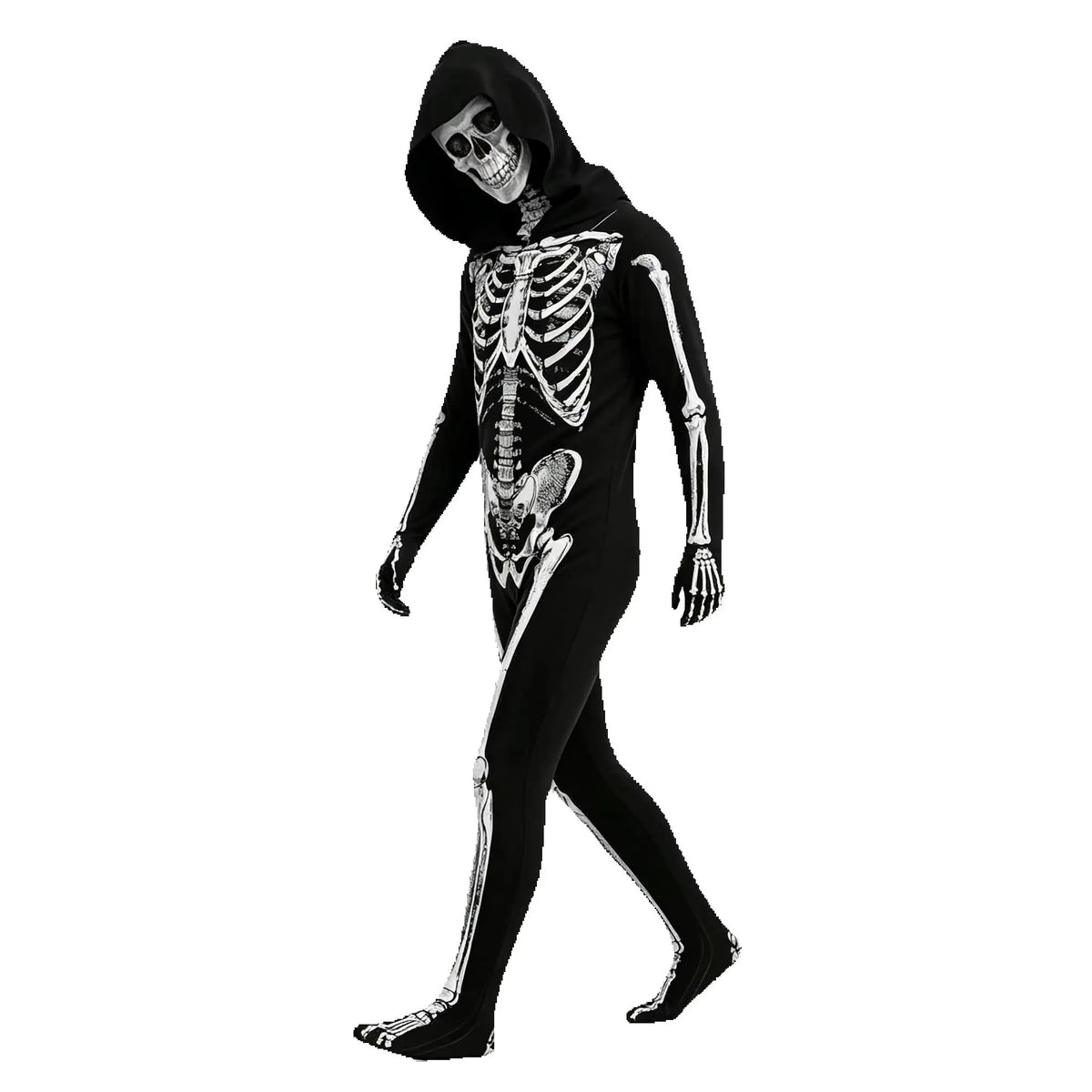 Kids Grim Reaper Skeleton Hooded Jumpsuit Costume