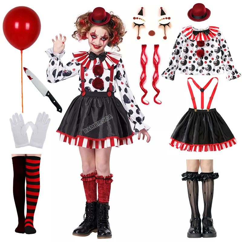 Girls Harlequin Clown Jester Costume 4–10 Years