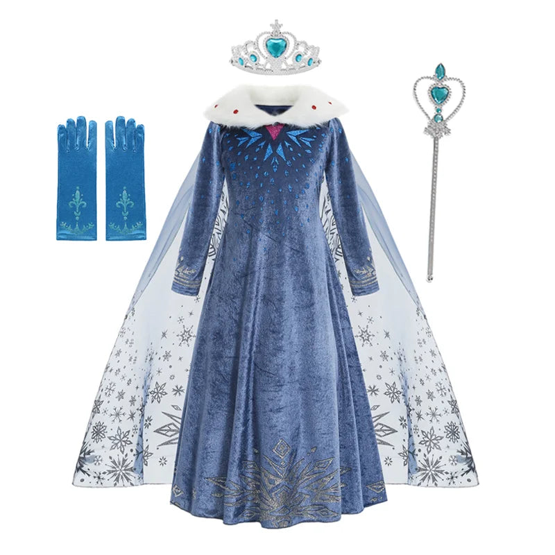 Girls Winter Snow Queen Princess Dress Costume Long Sleeve
