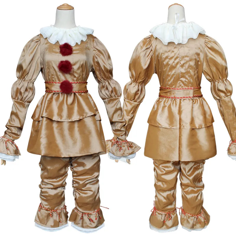 Golden Silver Horror Clown Costume Suit for Halloween