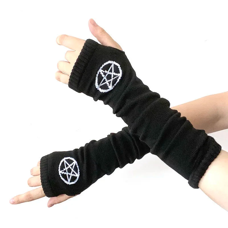 Long Knitted Fingerless Elbow Gloves with Striped Design