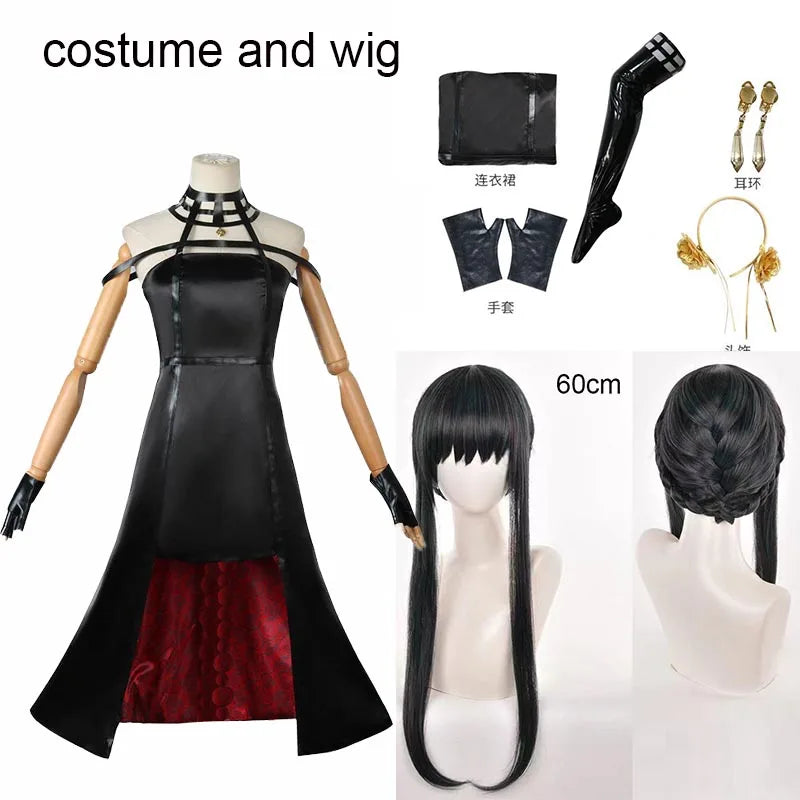 Black Dress Cosplay Costume with Wig & Accessories