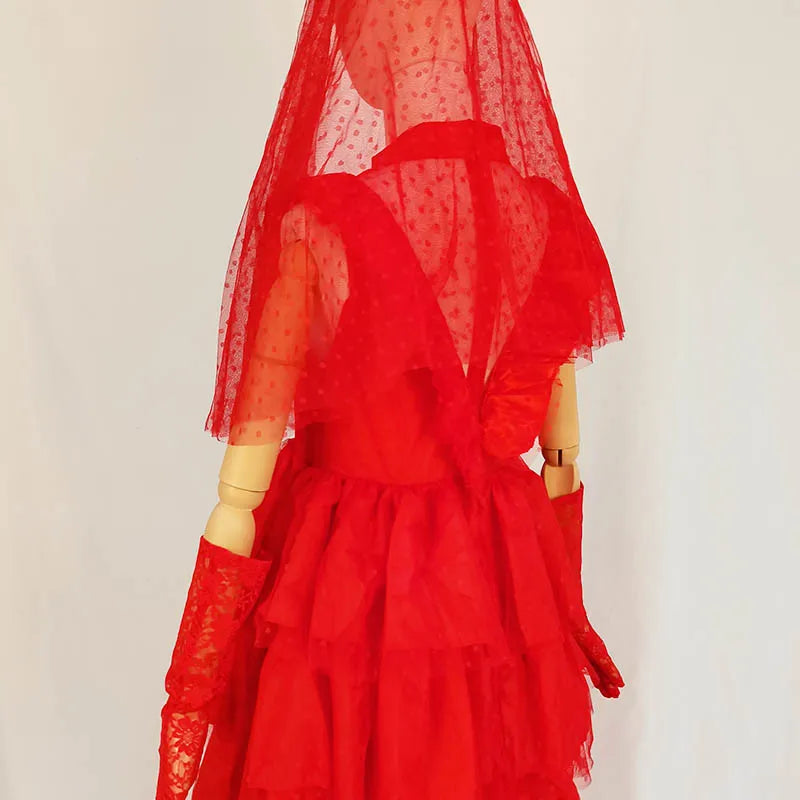 Gothic Red Wedding Dress Costume with Veil & Gloves