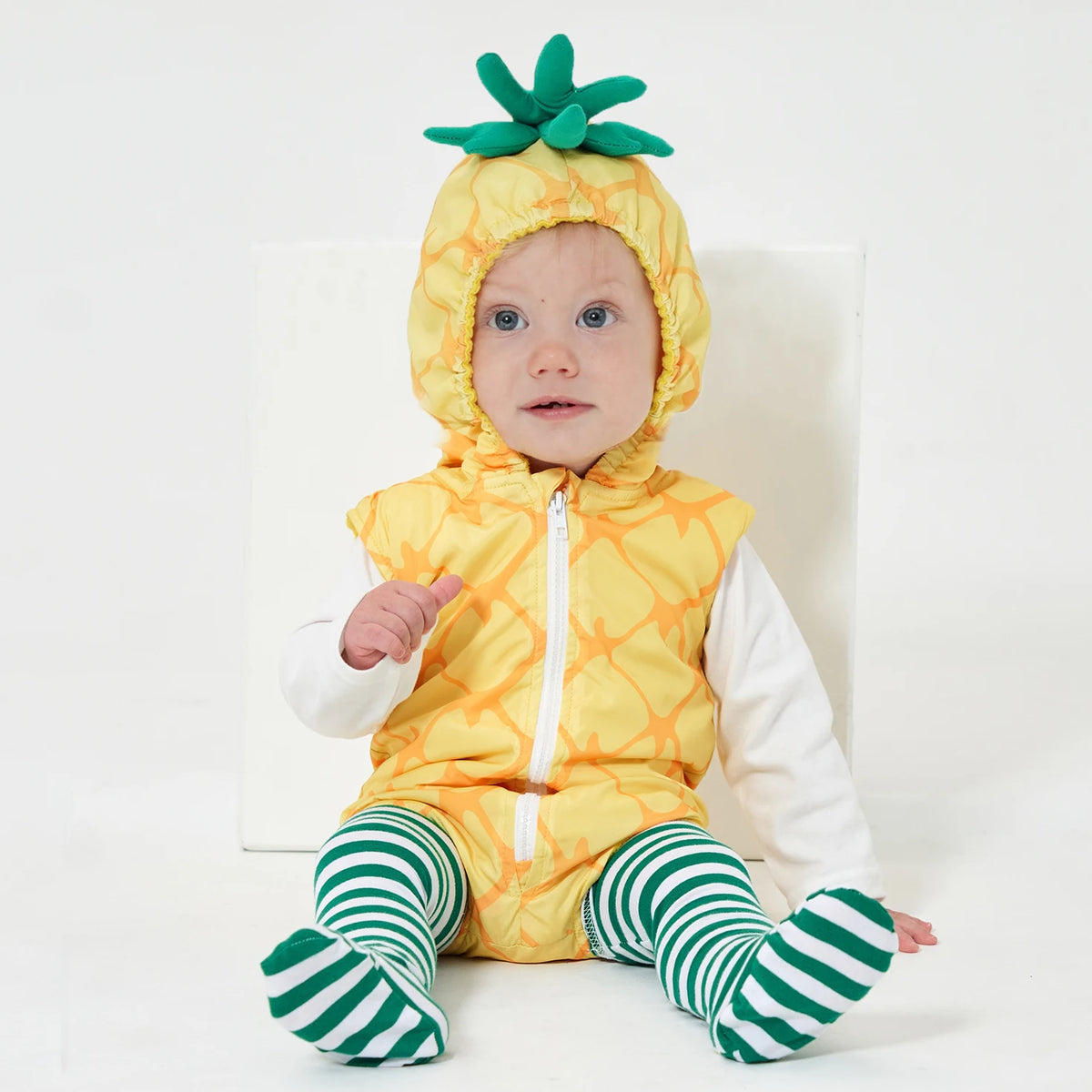 0-18M Baby Girls Boys Pineapple Costume Infant Bodysuit Short Romper Hoodie Purim Halloween Fancy Dress with Stockings