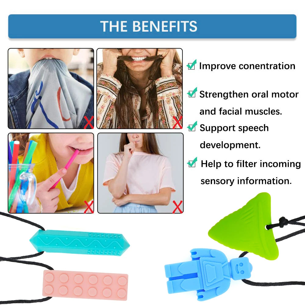 Clearance_Sensory Chew Necklaces(2 Pack) for Kids with Teething, ADHD, Autism, Biting Needs, Oral Motor Chewy Teether, Silicone