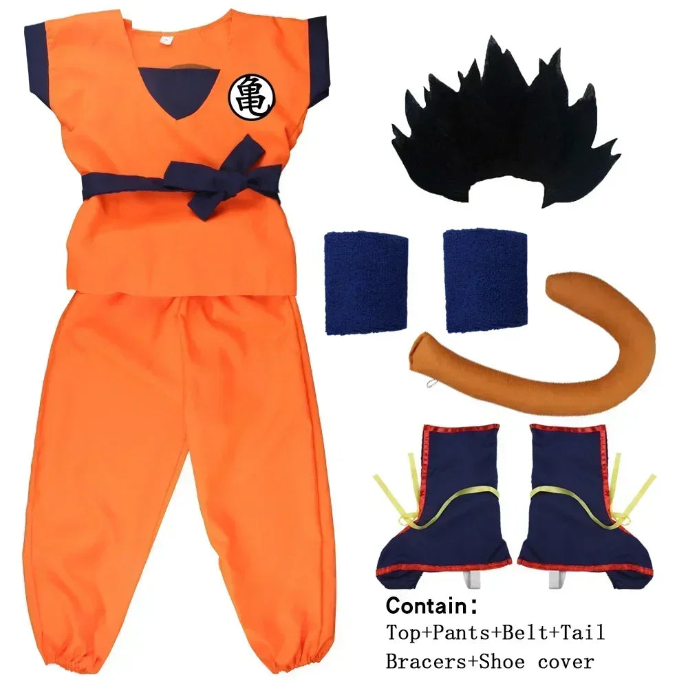 Blue Gold Anime-Inspired Martial Arts Costume with Wig & Tail