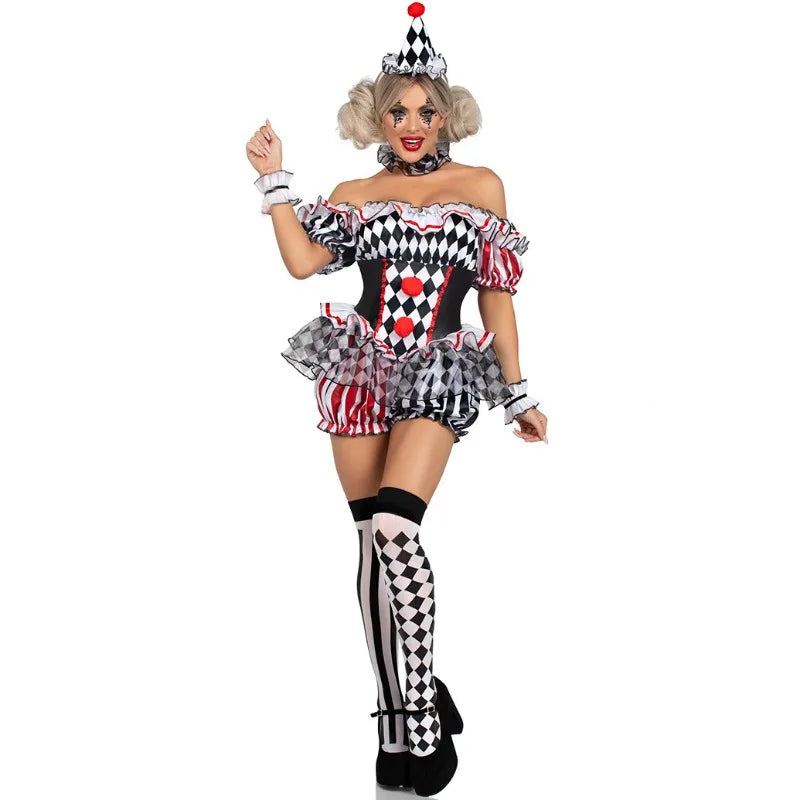 Women’s Clown Jester Costume Dress for Halloween & Parties