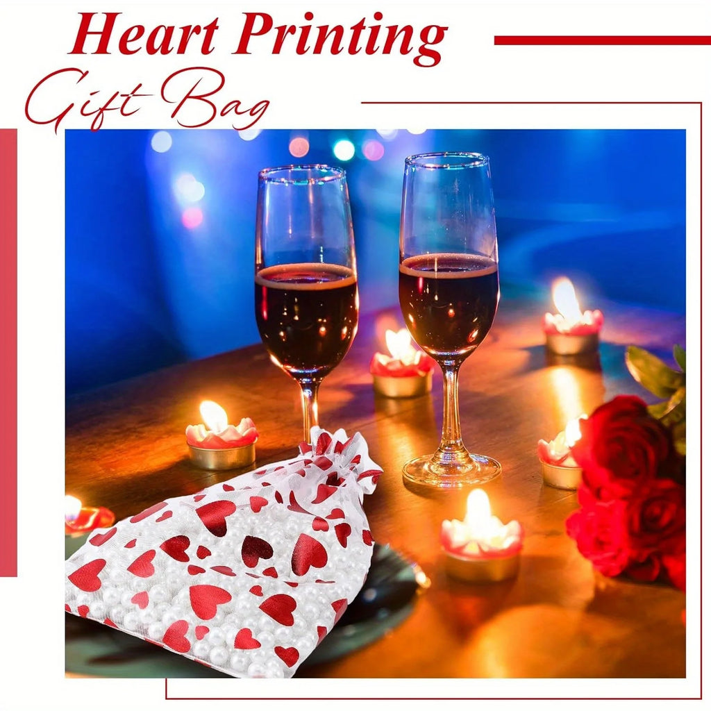 100PCS Valentines Day Organza Bags Drawstring Organza Jewelry Pouches Bulk Wedding Party Favor Gift Mini Candy Mesh for Party