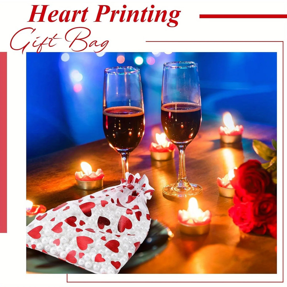 100PCS Valentines Day Organza Bags Drawstring Organza Jewelry Pouches Bulk Wedding Party Favor Gift Mini Candy Mesh for Party