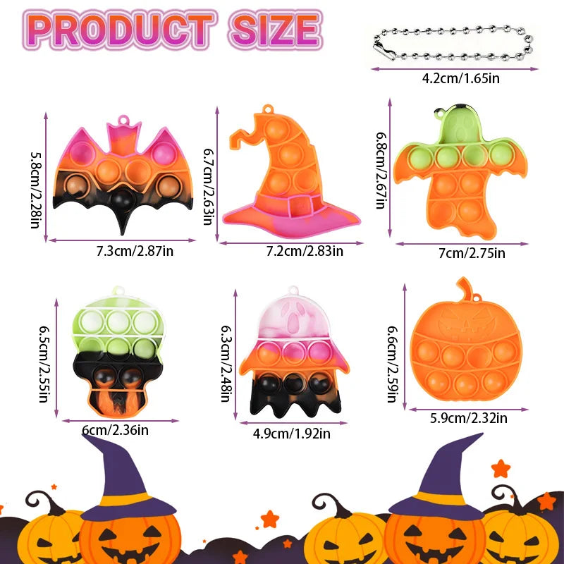 6/12Pcs Halloween Mini Pop Keychain Ghost Pumpkin Witch Hat Ornaments Halloween Party Goodie Bags Stuffer Trick or Treat Toy
