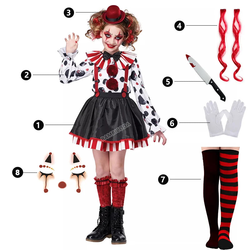 Girls Harlequin Clown Jester Costume 4–10 Years