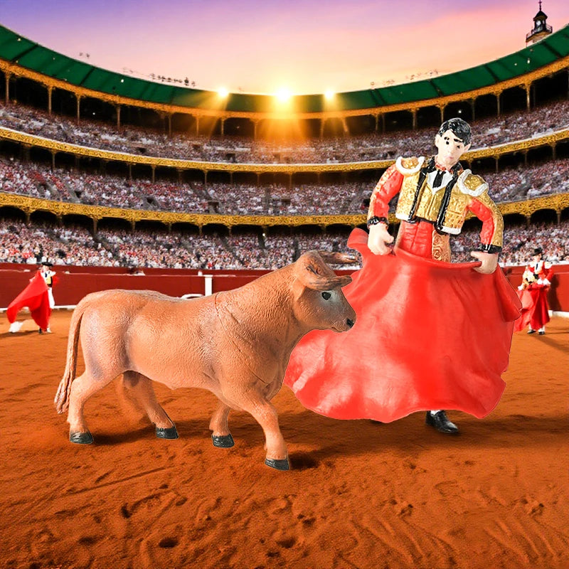 Oenux Farm Animals Bullfighting Cowboy Simulation Poultry Cattle Calf Bull OX Action Figures Collection Pvc Model Toy Kids Gift