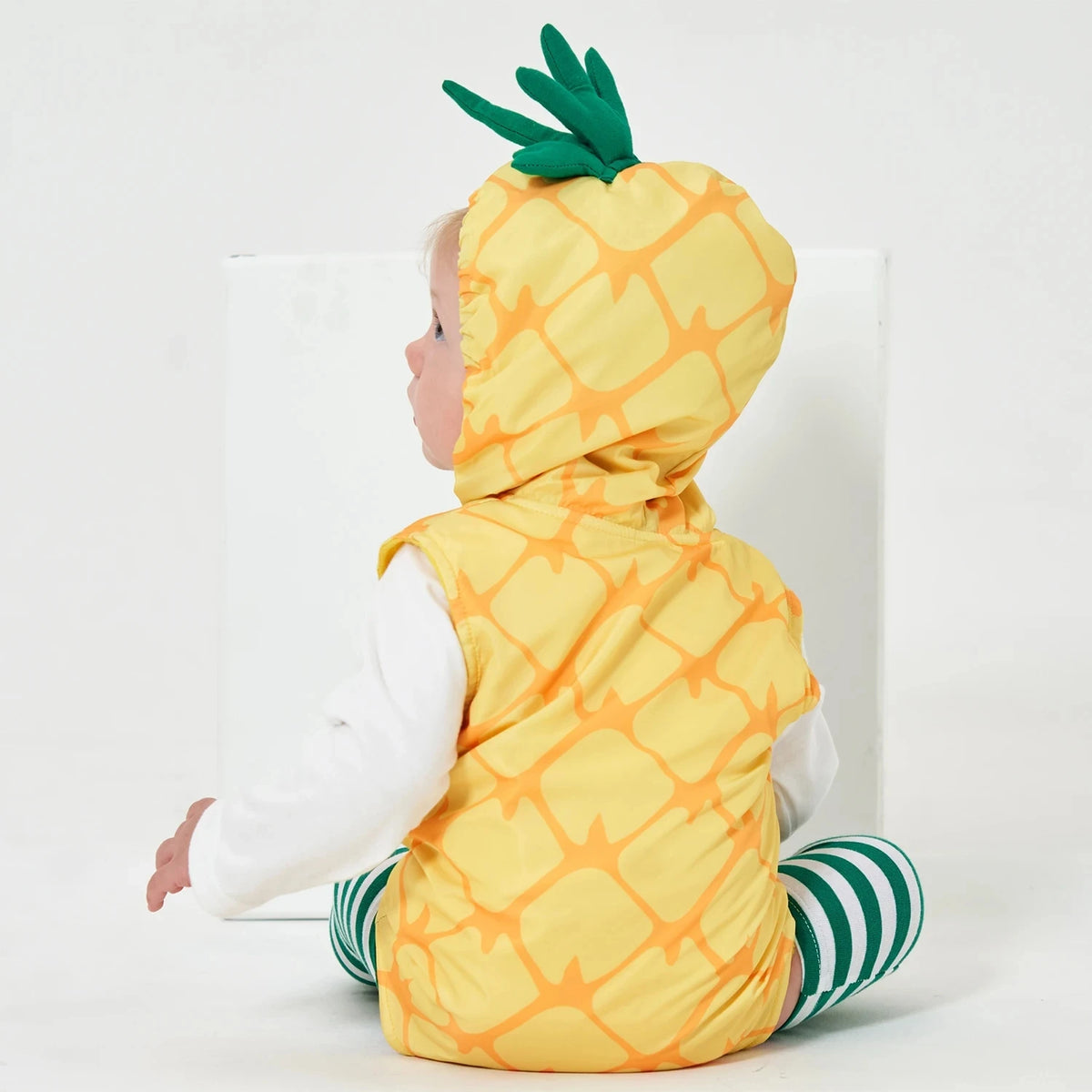 0-18M Baby Girls Boys Pineapple Costume Infant Bodysuit Short Romper Hoodie Purim Halloween Fancy Dress with Stockings
