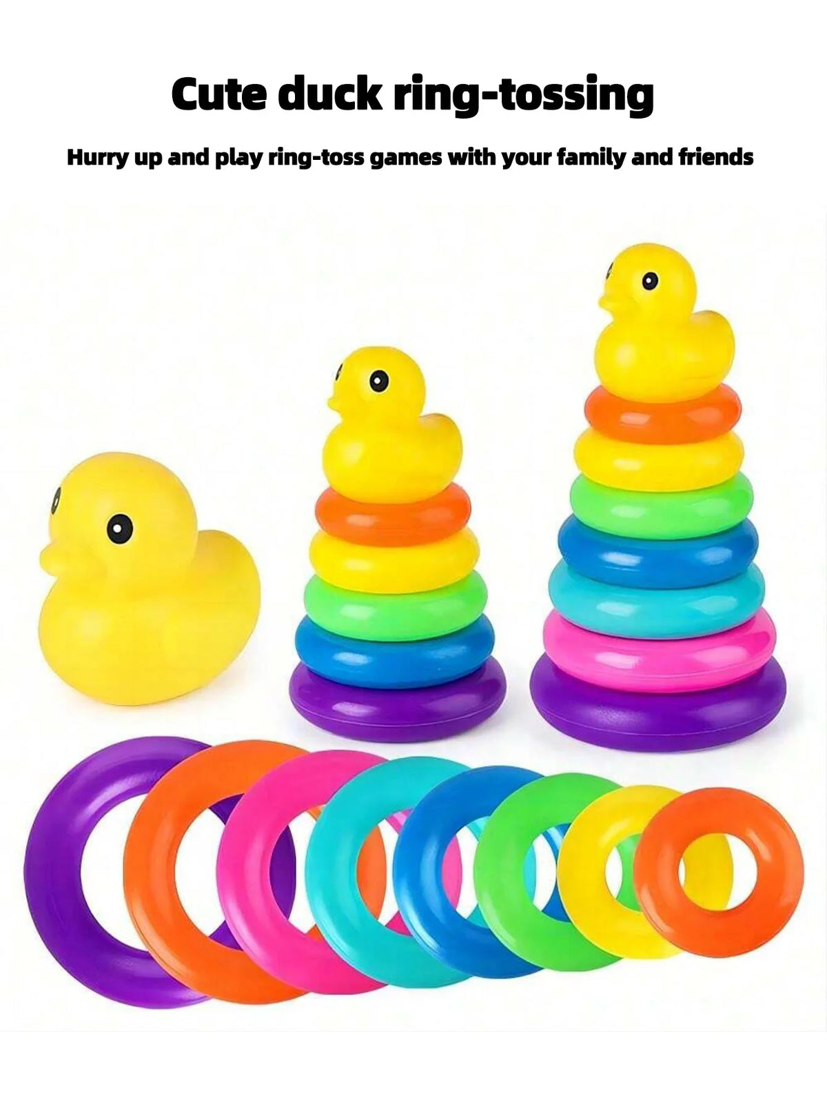 Yellow Duck Rainbow Tower Stacked Circle Toy Plastic Rainbow Circle Toy Circle Toss Toy Interactive Game Birthday Gifts