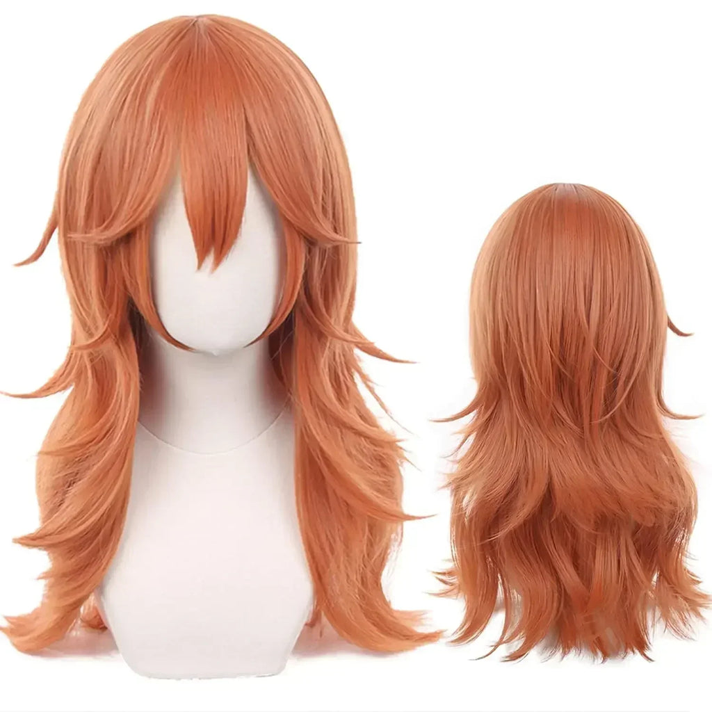 Long Orange Brown Cosplay Wig with Bangs for Adults