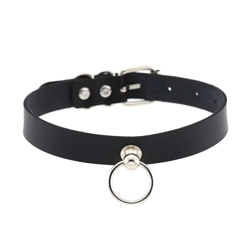 Punk PU Leather Choker with Pull Ring Chain Costume Accessory