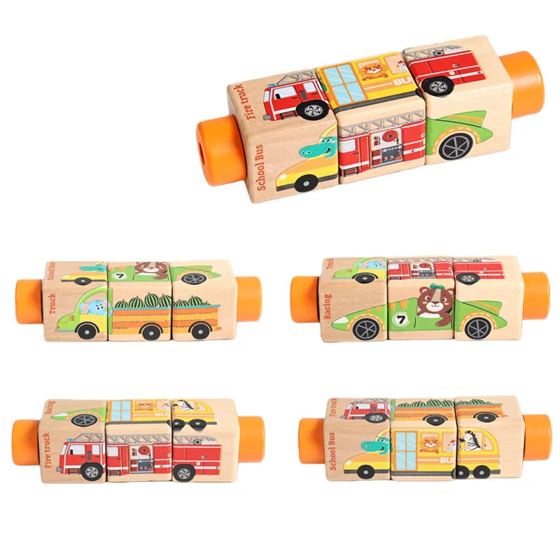 Baby Wooden Rotating Jigsaw Puzzle Hand Bell Toy Baby Mobile Musical Rattle Toy Montessori Puzzle Game For Babies Newbaby Gift