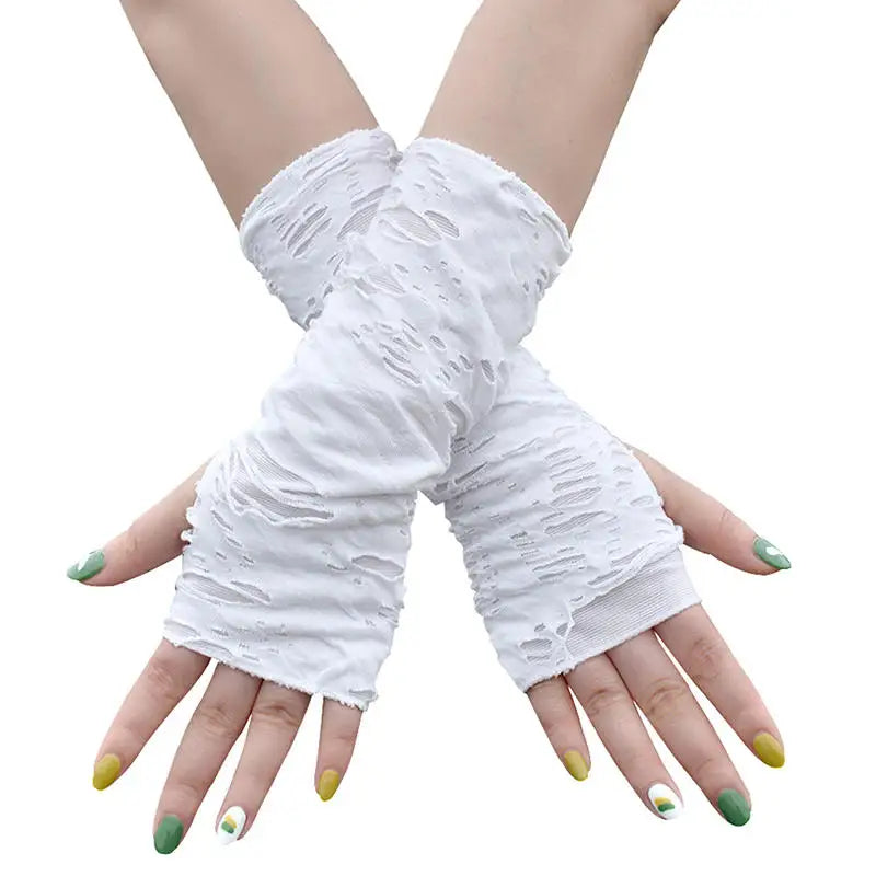 Halloween Broken Slit Gloves Black Ripped Holes Cosplay Gloves Adults Sexy Gothic Fingerless Gloves Fashion Accessories