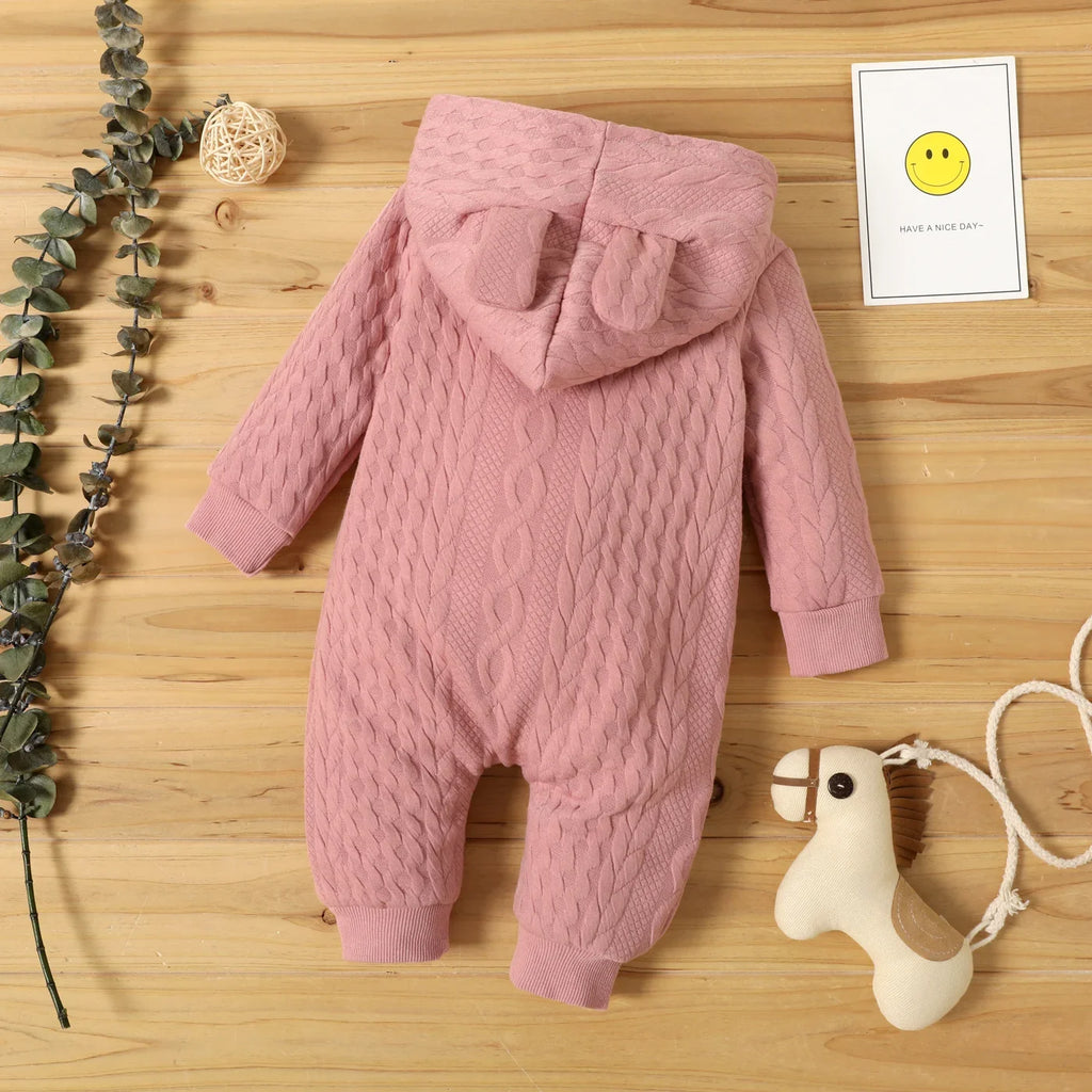 Baby Hooded Romper with Cute Ears, Long Sleeve Bodysuit, 0 to 18 Months