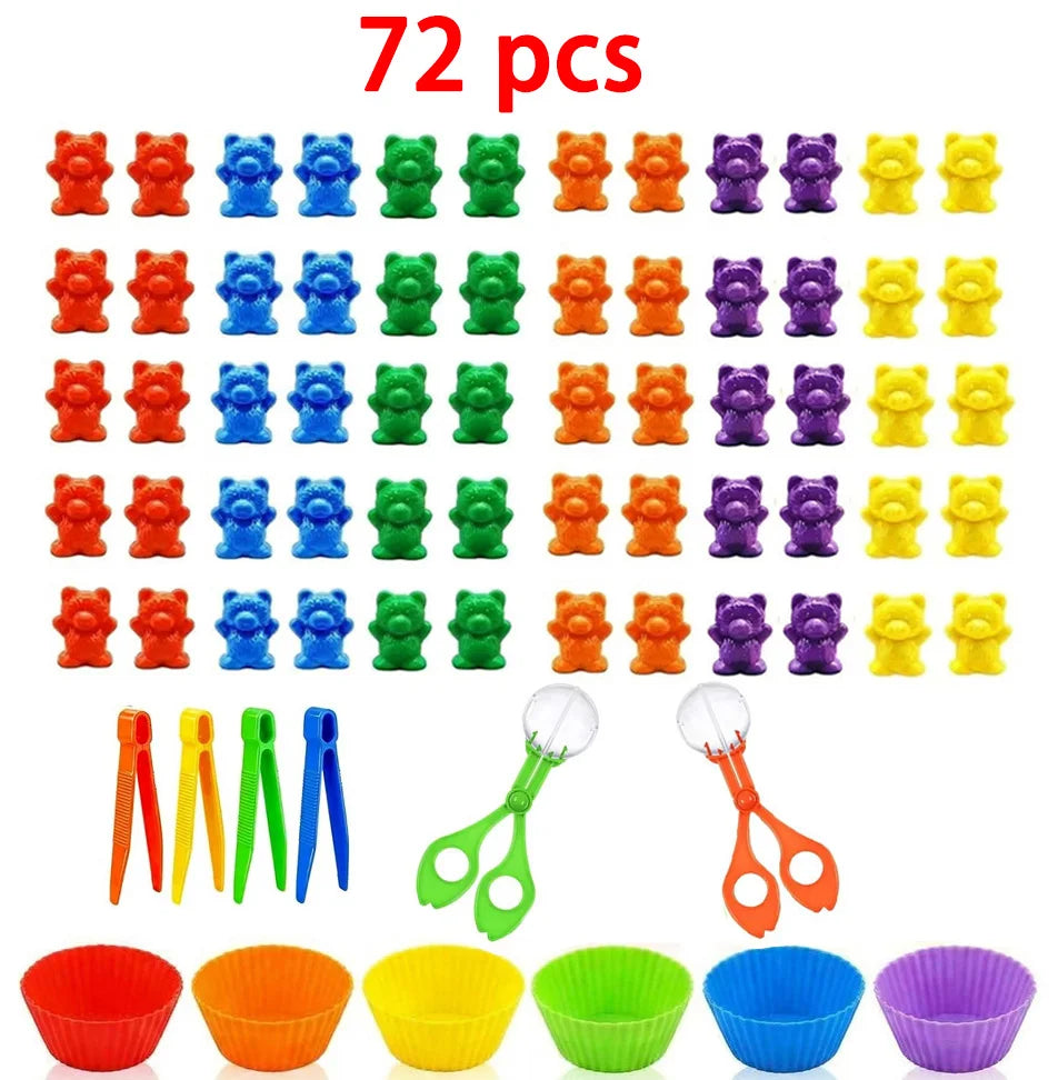 Colorful Counting Bears with Sorting Cups & Tweezers, Toddler Counting & Color Sorting Educational Toy Gift for Kids Boys Girls