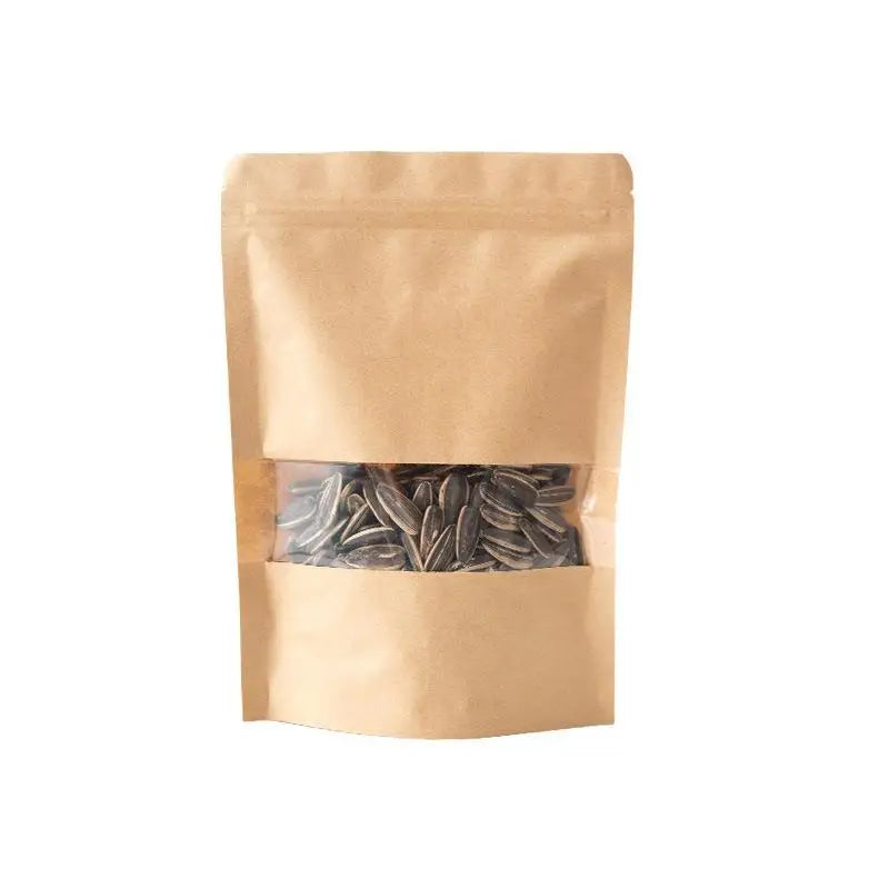 10pcs Packing Zip Lock Kraft Paper Window Bag Stand Up Gift Dried Food Fruit Tea Packaging Pouches Zipper Self Sealing Bags