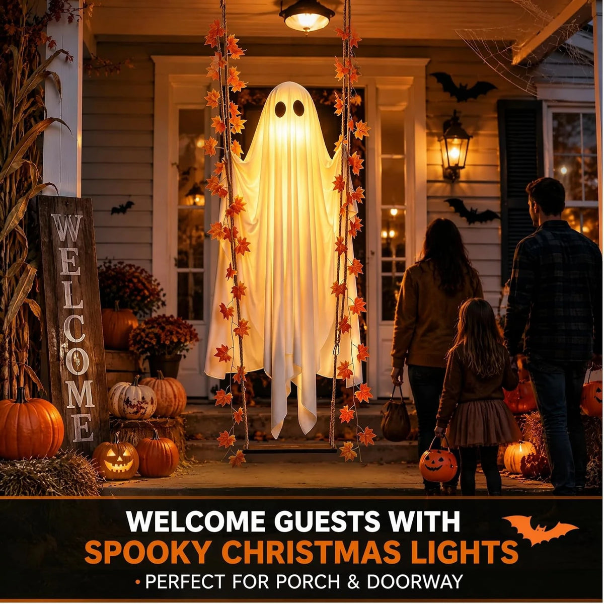 Luminous Halloween Hanging Swing Ghost Adjustable Brightness Yard Flying Ghost Swing Ornament LED Remote-controlled
