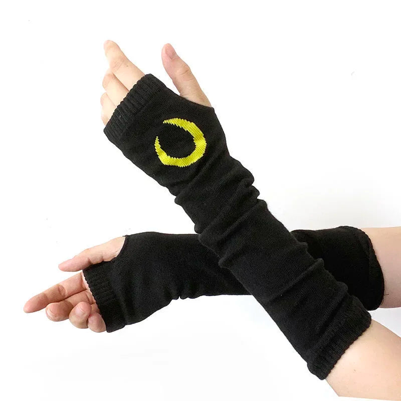 Long Knitted Fingerless Elbow Gloves with Striped Design
