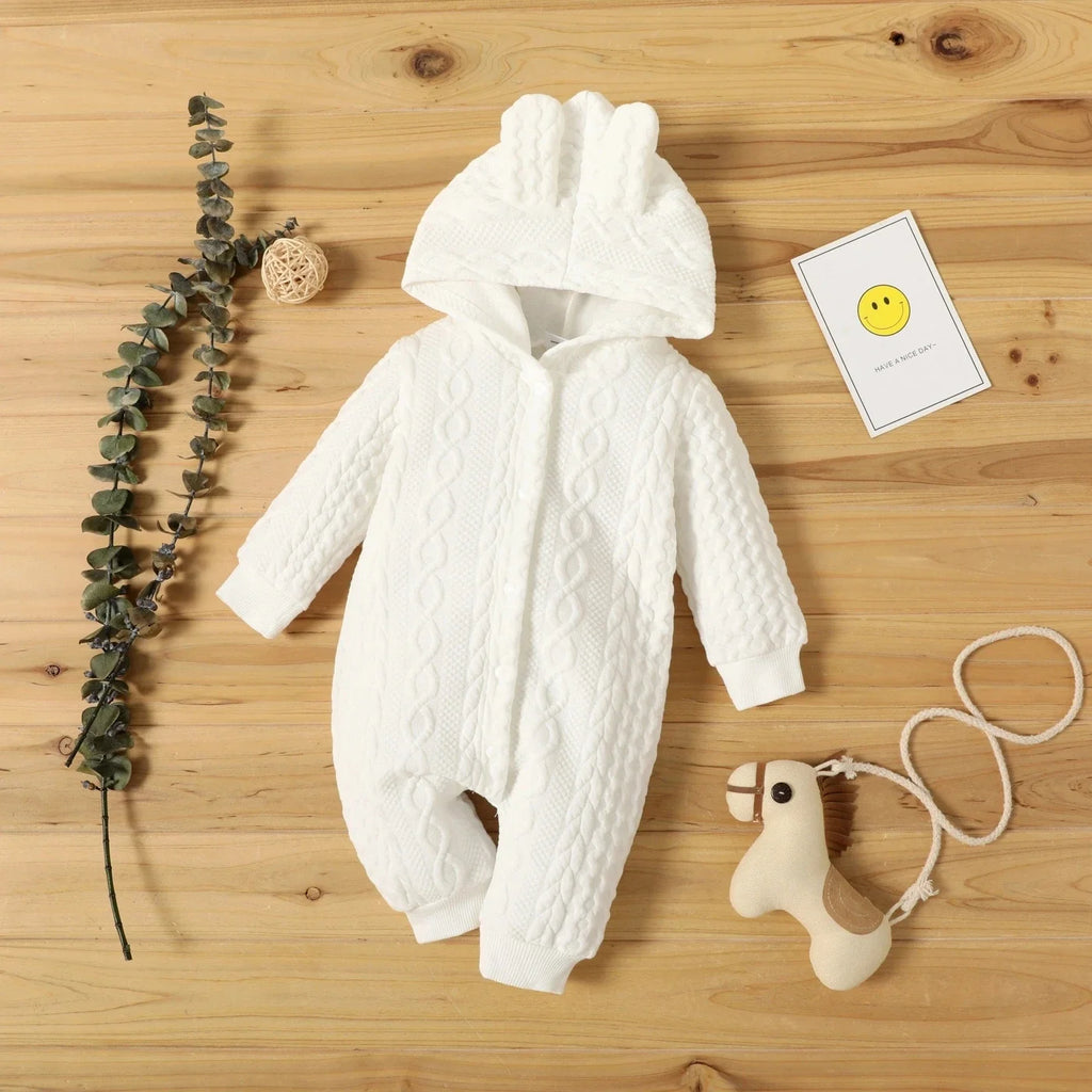 Baby Hooded Romper with Cute Ears, Long Sleeve Bodysuit, 0 to 18 Months