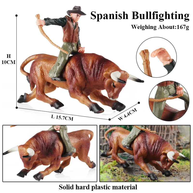 Oenux Farm Animals Bullfighting Cowboy Simulation Poultry Cattle Calf Bull OX Action Figures Collection Pvc Model Toy Kids Gift