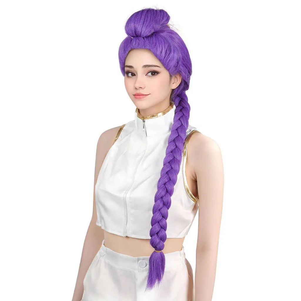 Long Purple Braid Wig Women Purple Wig With Braids Ponytail Clip Anime Cosplay Synthetic Hair Halloween Costume Adult Accessory