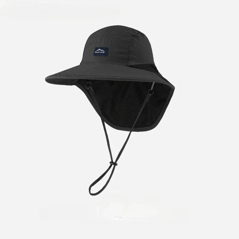 Unisex Wide Brim Sun Hat with Neck Flap & Mesh Panels