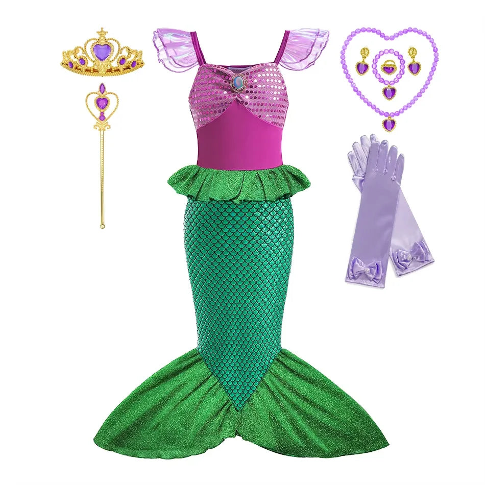 Girls Mermaid Princess Costume Dress for Carnival & Parties