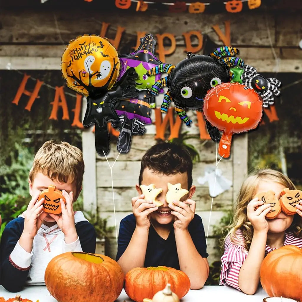 12pcs Halloween Mini Pumpkin Ghost Balloons Bat Spider Witch Monster Head Foil Balloon Globos Halloween Party Supplies