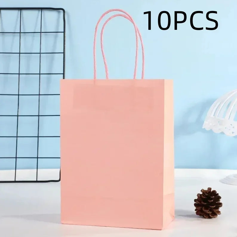 Candy Colorful Shopping Bags 10PCS Kraft Paper Gift Candy Bag Colored Hand-held Paper Bags Wedding Party Decoration Gift