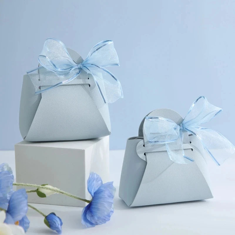 10PCS Distribute Leather Pink Gift Bags Wedding Favour Bag for Guest Mini Handbag with Ribbon Candy Packaging Box Party Decor
