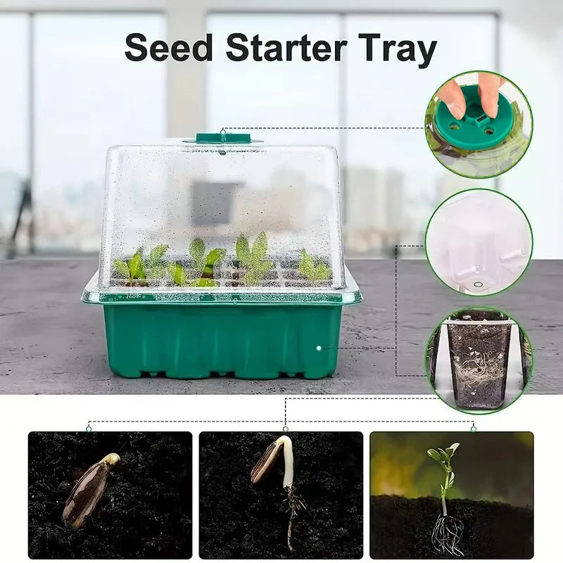 Seed Starter Tray with Grow Light, 2 Pack Seed Germination Kit, Adjustable Humidity Dome, Indoor Home Seedling Starter Tray