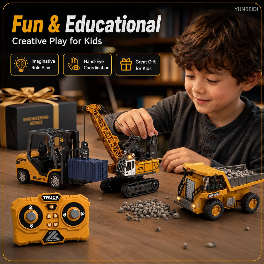 1:64 2.4G RC Mini Alloy Car Forklift with Trailer Excavator Desktop Game Remote Control Engineering Lift Truck Child's Toy Gifts