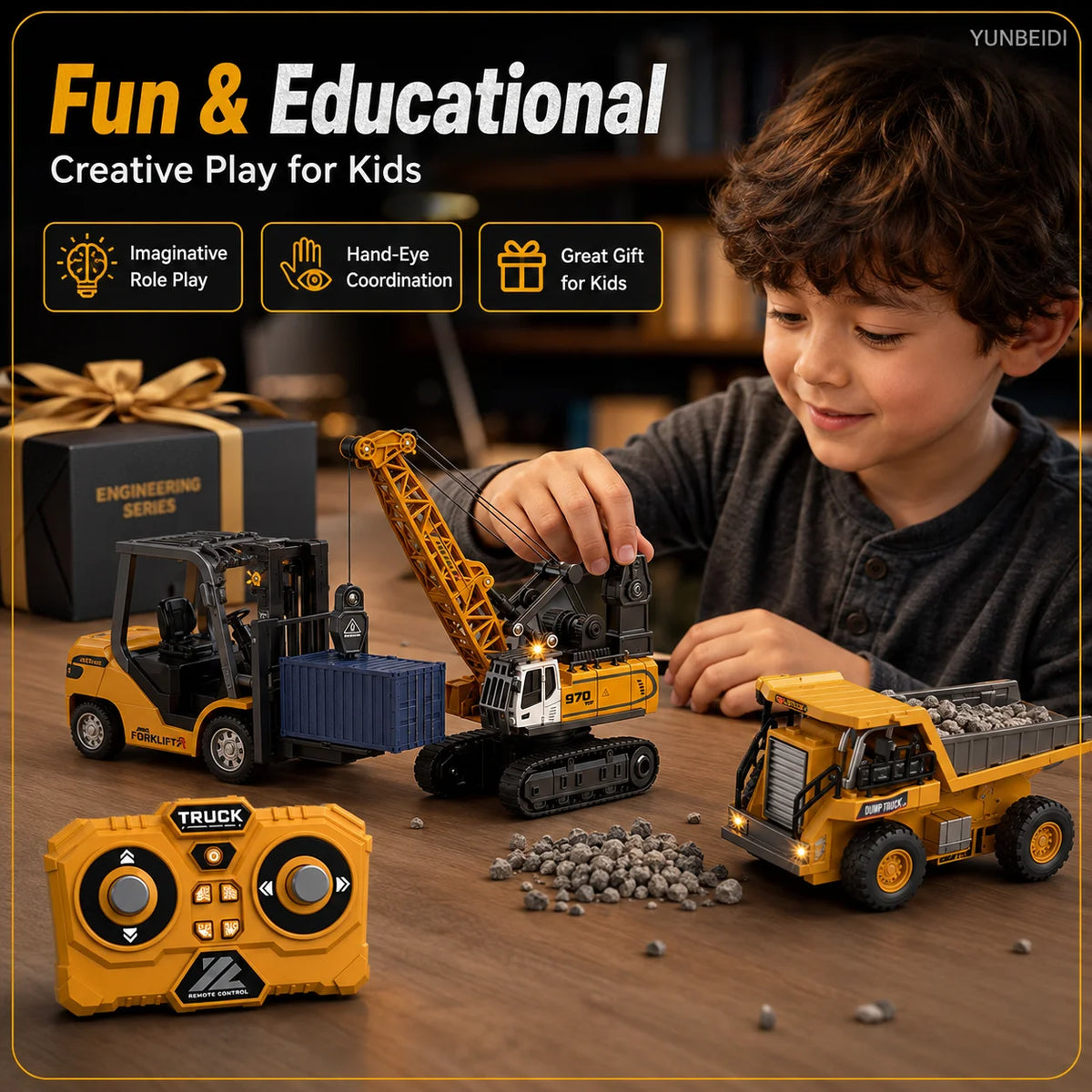 1:64 2.4G RC Mini Alloy Car Forklift with Trailer Excavator Desktop Game Remote Control Engineering Lift Truck Child's Toy Gifts