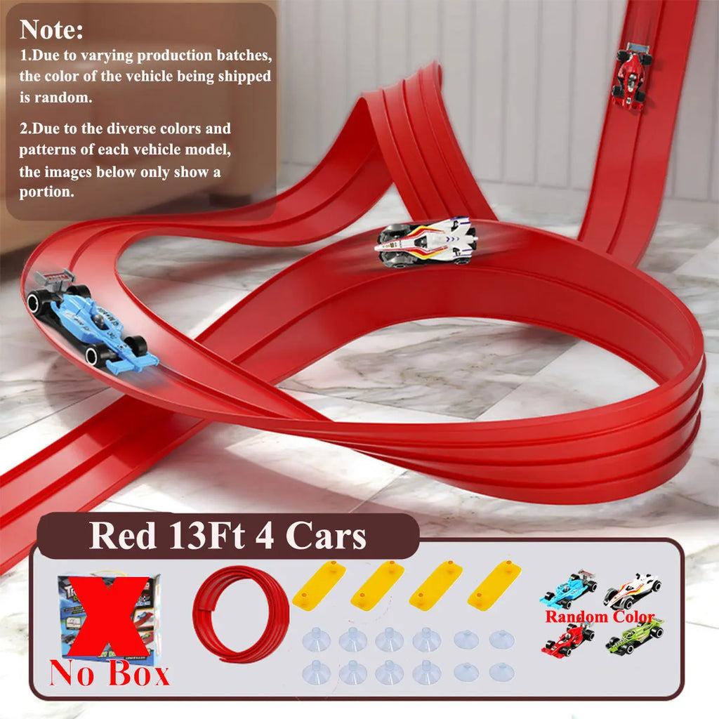Flexible Race Track Children Toys DIY Double-track Racing Car Ramp Compatible 1/64th Cars Portable Rolls Up Boy Christmas Gift