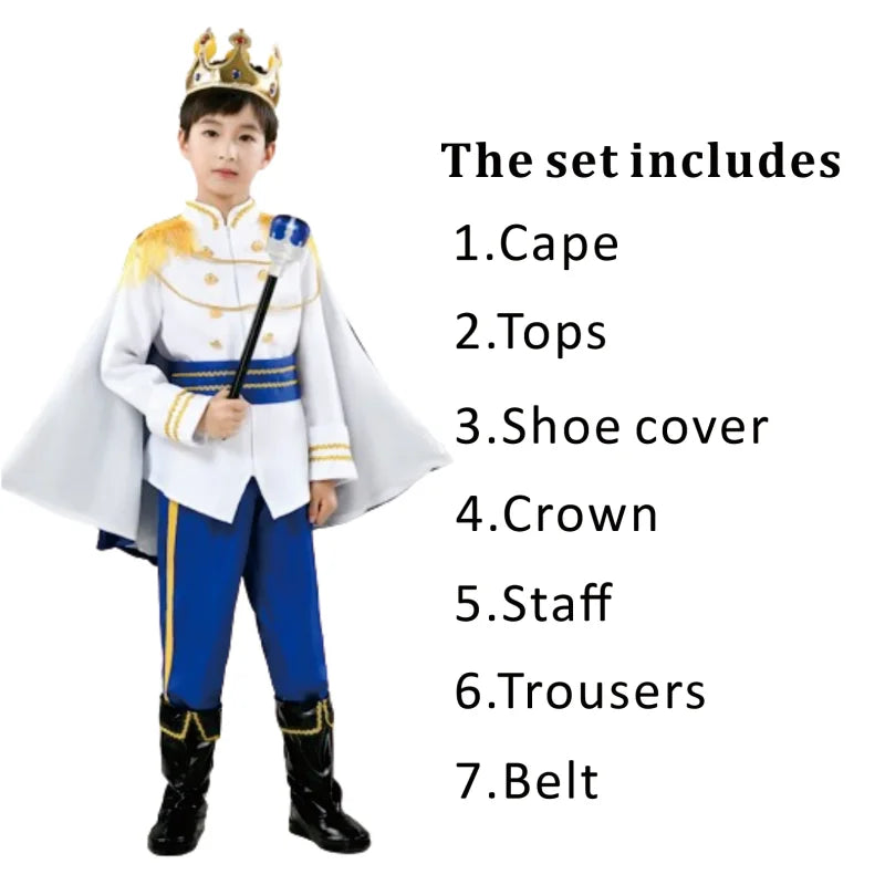 7-Piece Medieval King Costume Red Royal Prince Outfit Set