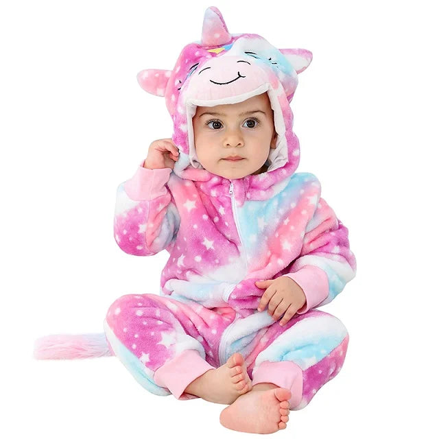 MICHLEY Carniva Baby Rompers Winter Clothes Flannel Hooded Bodysuits Pajamas Animals Overall Jumpsuit For Girls Boys Kids