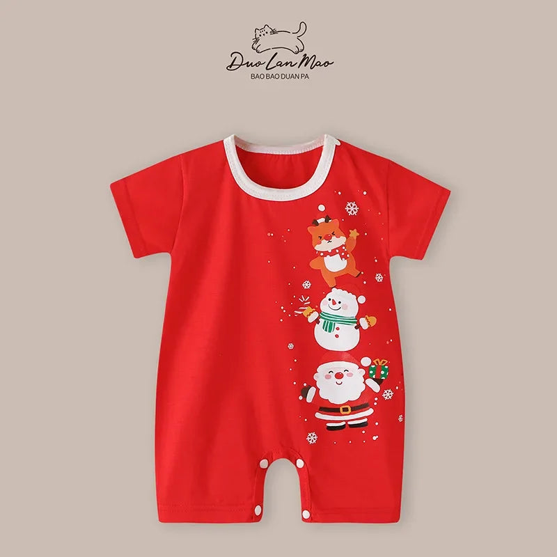 Newborn Baby Boys Thin Rompers Baby Girls Short Sleeve Bodysuit Infants Toddler Jumpsuit for Summer First Christmas Costume