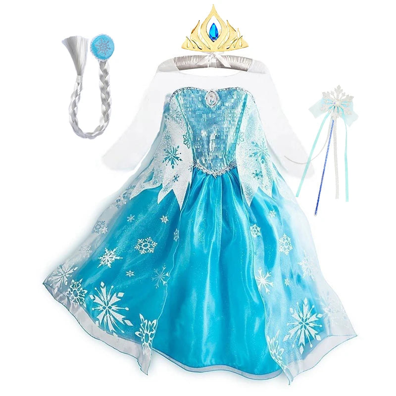 Girls Snow Princess Dress with Long Cloak for Costume Parties