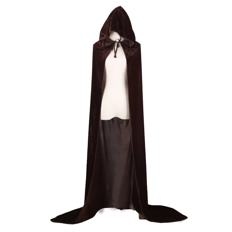 Halloween Pleuche Velvet Cloak Cape Hooded Medieval Costume Witch Wicca Vampire Halloween Cosplay Costume Cape for Christmas