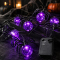 Halloween Lights Spider String Lights Battery Operated 5.2M 15LED Purple Fairy Garland for Porch Window Haunted House Decor