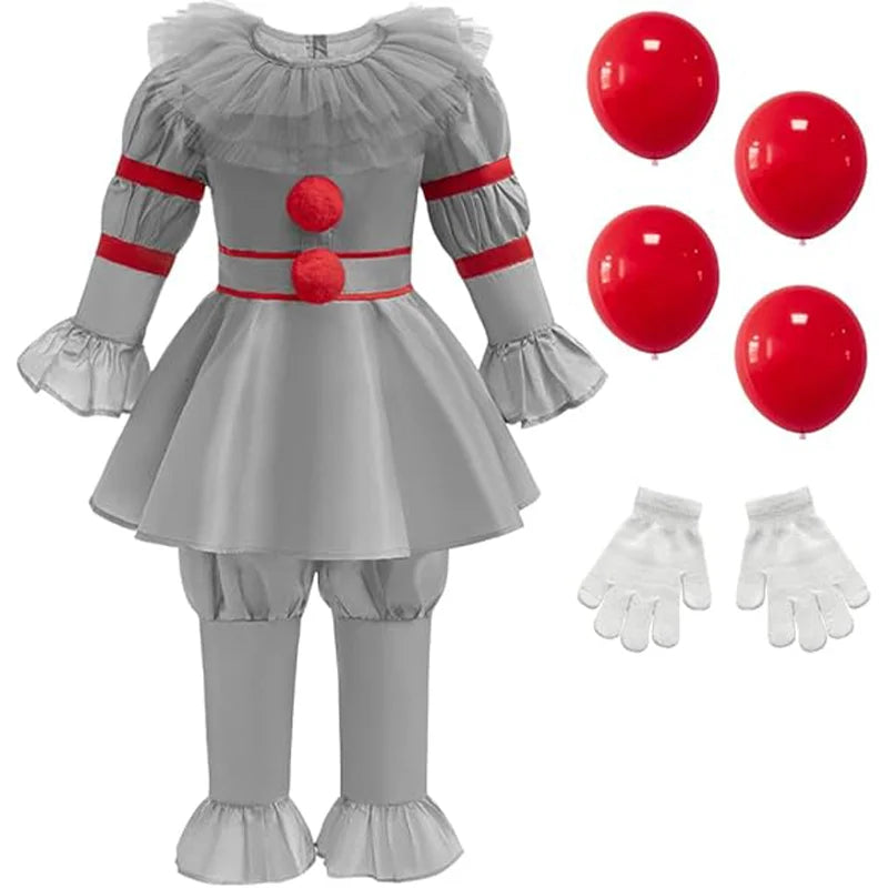 Kids Horror Clown Costume Puff Sleeve Top & Pants