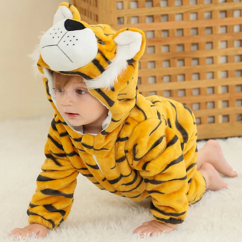 MICHLEY Carniva Baby Rompers Winter Clothes Flannel Hooded Bodysuits Pajamas Animals Overall Jumpsuit For Girls Boys Kids