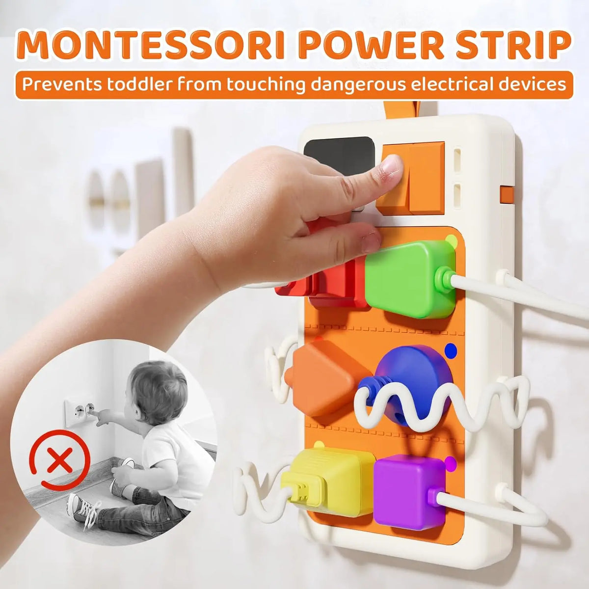 Montessori Sensory Toys Plug Outlet Busy Board Toy with Light Sounds Color Shape Matching Toy Gifts for Todders Boys Girls