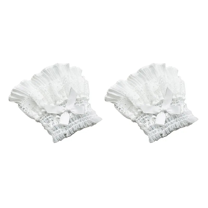 Gothic Lace Wrist Cuffs with Bow Detail for Costumes