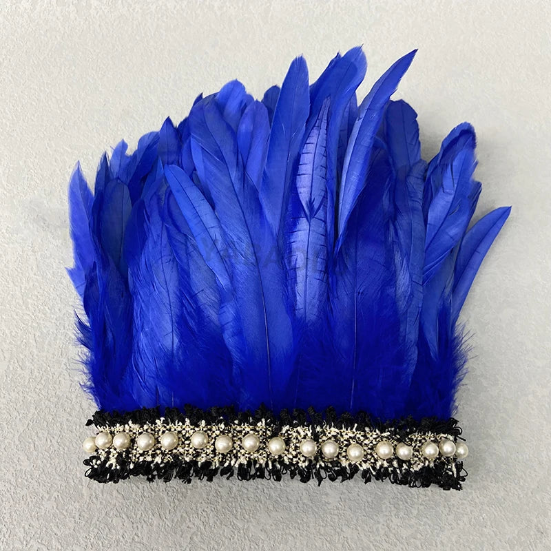 Natural Feather Wrist Cuffs Elegant Fur Sleeve Arm Accessories Gothic Halloween Cosplay Feather Gloves Pearl Arm Cuff 2pcs